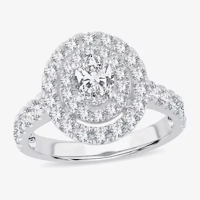 H-I / Si1-Si2) Womens 1 1/ CT. T.W. Lab Grown White Diamond 10K Gold Oval Side Stone Halo Engagement Ring