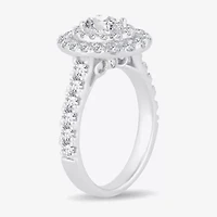 H-I / Si1-Si2) Womens 1 1/ CT. T.W. Lab Grown White Diamond 10K Gold Oval Side Stone Halo Engagement Ring