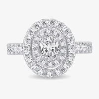 H-I / Si1-Si2) Womens 1 1/ CT. T.W. Lab Grown White Diamond 10K Gold Oval Side Stone Halo Engagement Ring