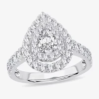 H-I / Si1-Si2) Womens 1 1/ CT. T.W. Lab Grown White Diamond 10K Gold Pear Side Stone Halo Engagement Ring