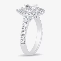 H-I / Si1-Si2) Womens 1 1/ CT. T.W. Lab Grown White Diamond 10K Gold Pear Side Stone Halo Engagement Ring