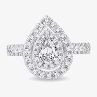 H-I / Si1-Si2) Womens 1 1/ CT. T.W. Lab Grown White Diamond 10K Gold Pear Side Stone Halo Engagement Ring