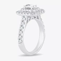 H-I / Si1-Si2) Womens 1 1/ CT. T.W. Lab Grown White Diamond 10K Gold Side Stone Halo Engagement Ring