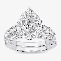 H-I / Si1-Si2) Womens CT. T.W. Lab Grown White Diamond 10K Gold Pear Side Stone Halo Bridal Set