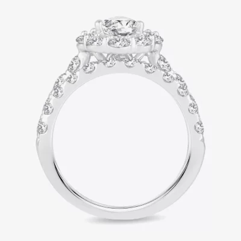 H-I / Si1-Si2) Womens CT. T.W. Lab Grown White Diamond 10K Gold Pear Side Stone Halo Bridal Set