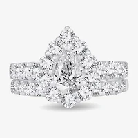 H-I / Si1-Si2) Womens CT. T.W. Lab Grown White Diamond 10K Gold Pear Side Stone Halo Bridal Set
