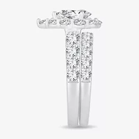 H-I / Si1-Si2) Womens CT. T.W. Lab Grown White Diamond 10K Gold Pear Side Stone Halo Bridal Set