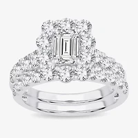 H-I / Si1-Si2) Womens / CT. T.W. Lab Grown White Diamond 10K Gold Cushion Side Stone Halo Bridal Set