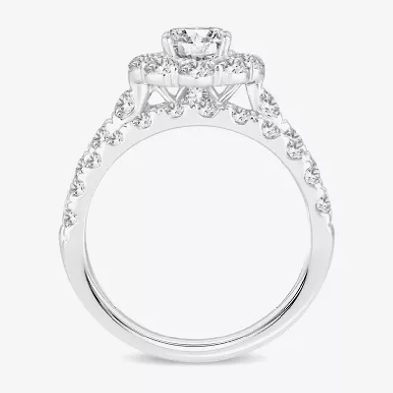 H-I / Si1-Si2) Womens / CT. T.W. Lab Grown White Diamond 10K Gold Oval Side Stone Halo Bridal Set
