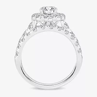 H-I / Si1-Si2) Womens / CT. T.W. Lab Grown White Diamond 10K Gold Oval Side Stone Halo Bridal Set