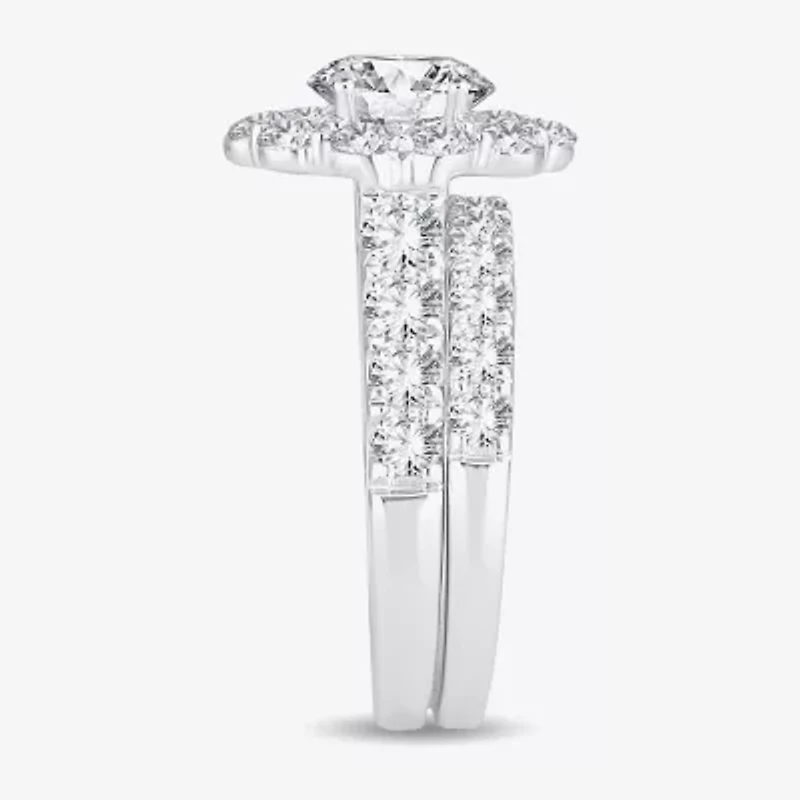 H-I / Si1-Si2) Womens / CT. T.W. Lab Grown White Diamond 10K Gold Oval Side Stone Halo Bridal Set