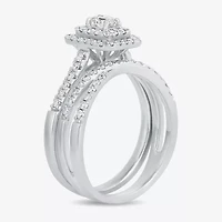 H-I / Si1-Si2) Womens CT. T.W. Lab Grown White Diamond 10K Gold Side Stone Halo Bridal Set