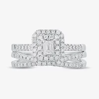 H-I / Si1-Si2) Womens CT. T.W. Lab Grown White Diamond 10K Gold Side Stone Halo Bridal Set