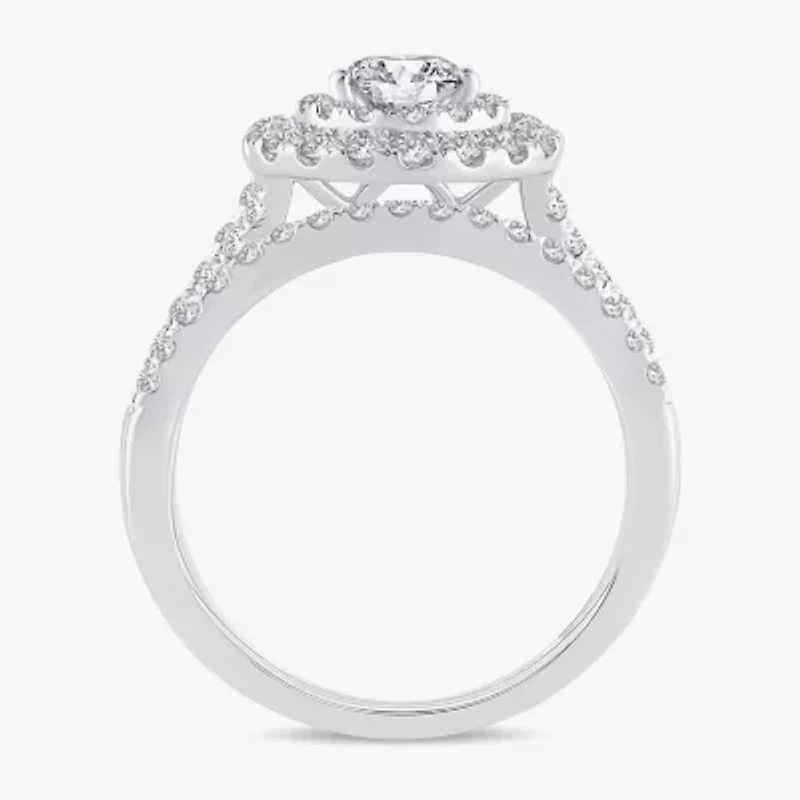 H-I / Si1-Si2) Womens CT. T.W. Lab Grown White Diamond 10K Gold Pear Side Stone Halo Bridal Set