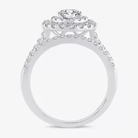 H-I / Si1-Si2) Womens CT. T.W. Lab Grown White Diamond 10K Gold Pear Side Stone Halo Bridal Set