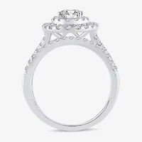 H-I / Si1-Si2) Womens CT. T.W. Lab Grown White Diamond 10K Gold Oval Side Stone Halo Bridal Set