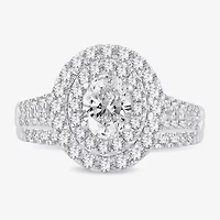 H-I / Si1-Si2) Womens / CT. T.W. Lab Grown White Diamond 10K Gold Oval Side Stone Halo Bridal Set