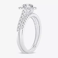 H-I / Si1-Si2) Womens CT. T.W. Lab Grown White Diamond 10K Gold Oval Side Stone Halo Bridal Set