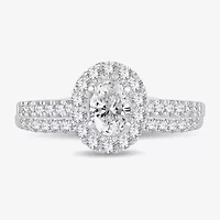 H-I / Si1-Si2) Womens CT. T.W. Lab Grown White Diamond 10K Gold Oval Side Stone Halo Bridal Set