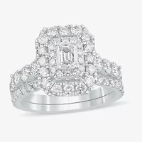 (H-I / Si1-Si2) Womens 2 CT. T.W. Lab Grown White Diamond 10K Gold Side Stone Halo Bridal Set