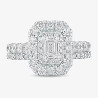 (H-I / Si1-Si2) Womens 2 CT. T.W. Lab Grown White Diamond 10K Gold Side Stone Halo Bridal Set