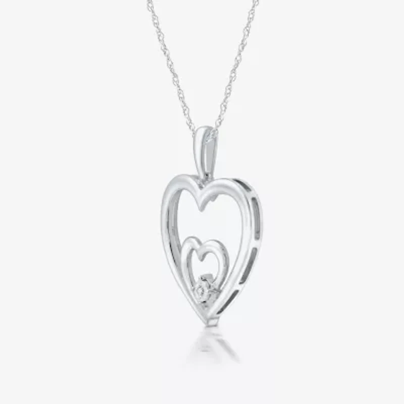 Yes Womens Diamond Accent Natural White Diamond Sterling Silver Heart 18 Inch Pendant Necklace