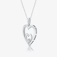 Yes Womens Diamond Accent Natural White Diamond Sterling Silver Heart 18 Inch Pendant Necklace