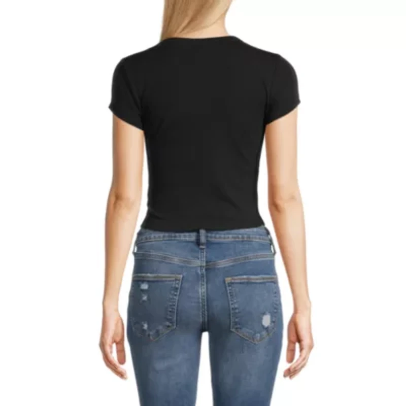 Arizona Womens Round Neck Short Sleeve Juniors Crop Top