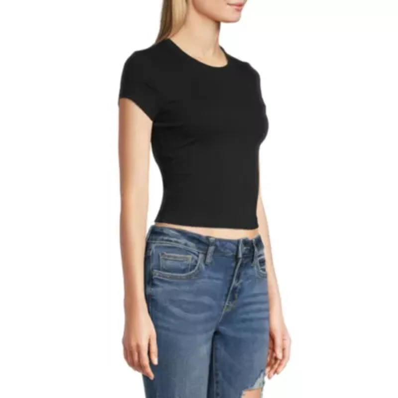 Arizona Womens Round Neck Short Sleeve Juniors Crop Top