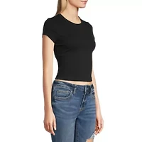 Arizona Womens Round Neck Short Sleeve Juniors Crop Top