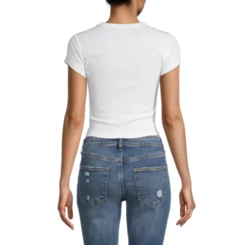 Arizona Womens Round Neck Short Sleeve Juniors Crop Top