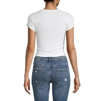 Arizona Womens Round Neck Short Sleeve Juniors Crop Top