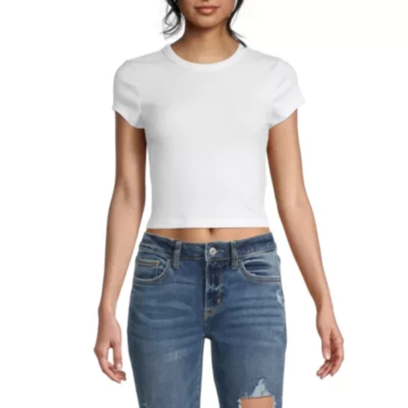 Arizona Womens Round Neck Short Sleeve Juniors Crop Top
