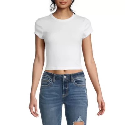 Arizona Womens Round Neck Short Sleeve Juniors Crop Top