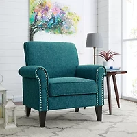 Jean Traditional Rolled Arm Accent Chair with Pewter Nailheads Tweed
