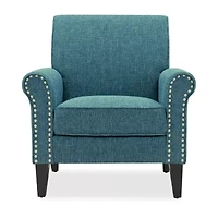 Jean Traditional Rolled Arm Accent Chair with Pewter Nailheads Tweed
