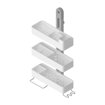 Sharper Image SpaStudio Hook Modular Hanging Shower Caddy Adjustable 3 Tier Design with Customizable Fit and Storage