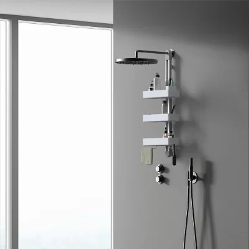 Sharper Image SpaStudio Hook Modular Hanging Shower Caddy Adjustable 3 Tier Design with Customizable Fit and Storage