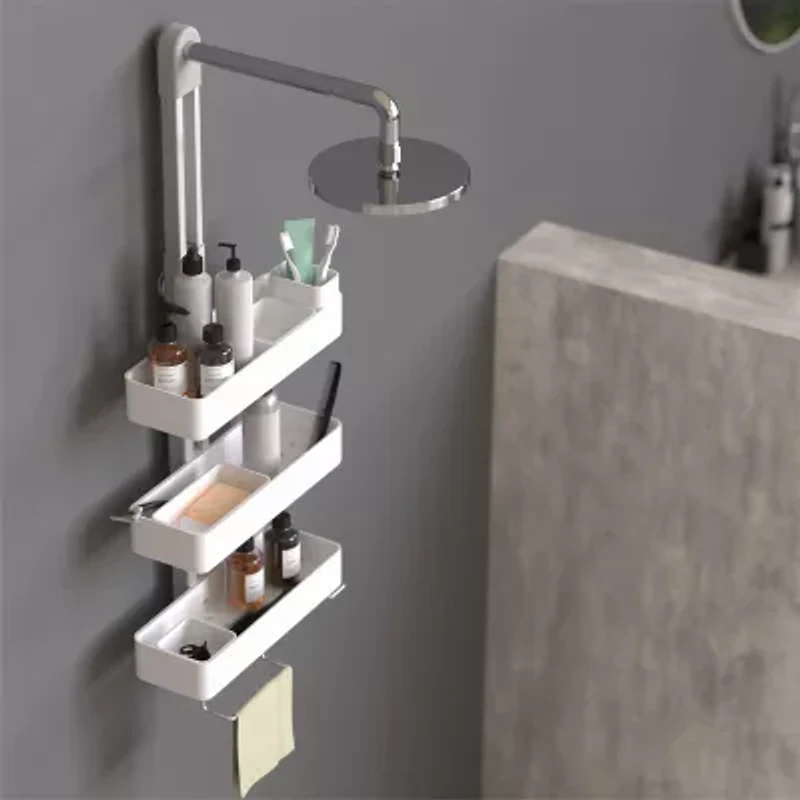 Sharper Image SpaStudio Hook Modular Hanging Shower Caddy Adjustable 3 Tier Design with Customizable Fit and Storage