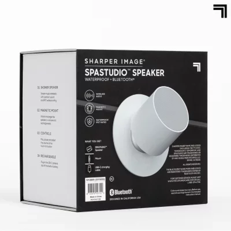 Sharper Image Spastudio Waterproof Bluetooth Speaker with Magnetic Mount And Rechargable Battery