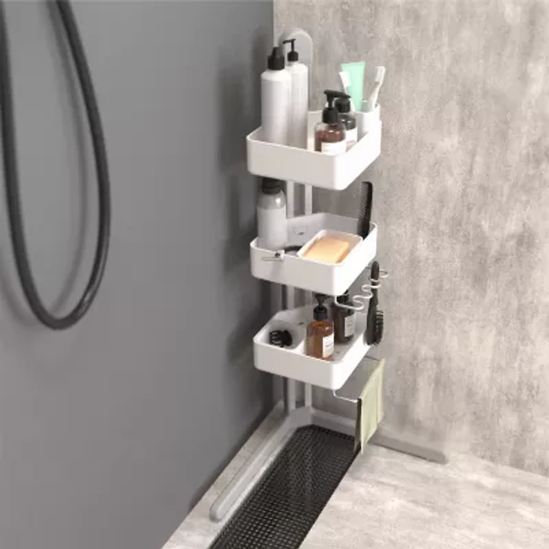 Sharper Image SpaStudio Nook Modular Corner Shower Caddy Adjustable 3 Tier Design with Customizable Fit and Storage