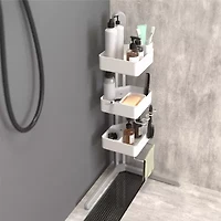 Sharper Image SpaStudio Nook Modular Corner Shower Caddy Adjustable 3 Tier Design with Customizable Fit and Storage