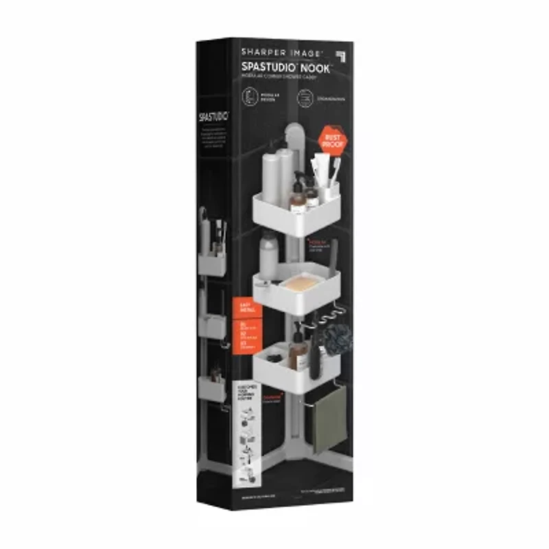 Sharper Image SpaStudio Nook Modular Corner Shower Caddy Adjustable 3 Tier Design with Customizable Fit and Storage