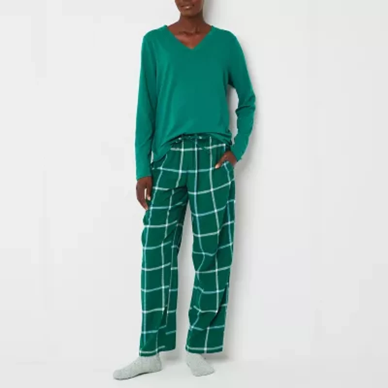 Liz Claiborne Womens V-Neck Long Sleeve 4-pc. Tall Pajama Sets