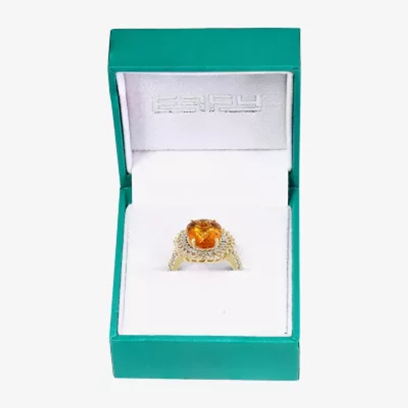 Effy Final Call Womens Genuine Yellow Citrine & 3/8 CT. T.W. Diamond 14K Gold Star Halo Side Stone Cocktail Ring