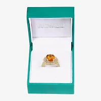 Effy Final Call Womens Genuine Yellow Citrine & 3/8 CT. T.W. Diamond 14K Gold Star Halo Side Stone Cocktail Ring