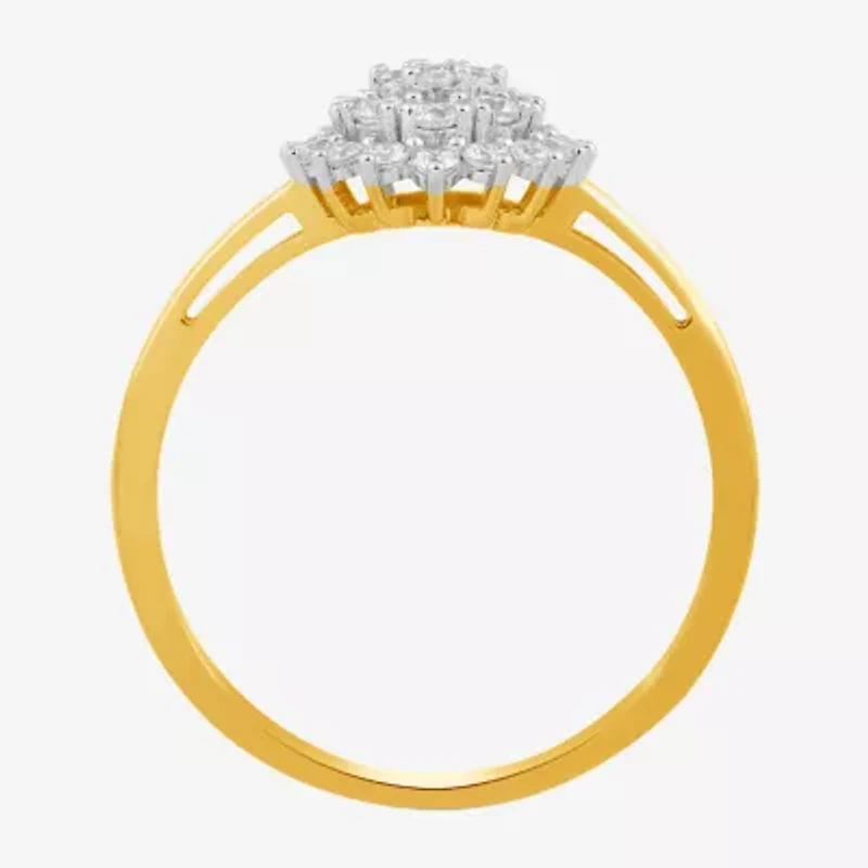 Womens 3/8 CT.T.W. Lab-Grown Diamond 10K Gold Oval Cluster Cocktail Ring