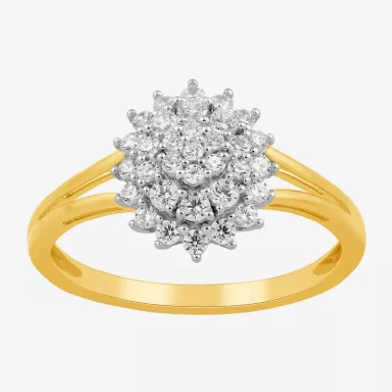 Womens 3/8 CT.T.W. Lab-Grown Diamond 10K Gold Oval Cluster Cocktail Ring