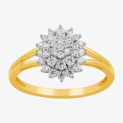 Womens 3/8 CT.T.W. Lab-Grown Diamond 10K Gold Oval Cluster Cocktail Ring