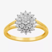 Womens 3/8 CT.T.W. Lab-Grown Diamond 10K Gold Oval Cluster Cocktail Ring